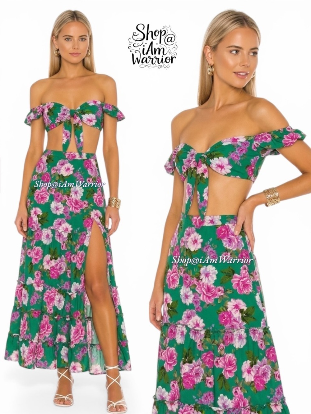 Lovers + Friend’s tropical green & pink floral top + skirt set *shop@iamwarrior